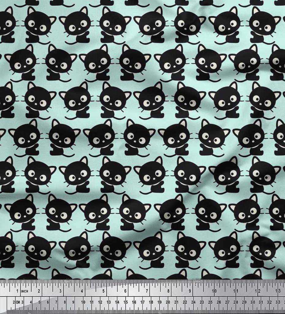 Soimoi Japan Crepe Satin Fabric Cat Cartoon Print Fabric by metre 42 Inch