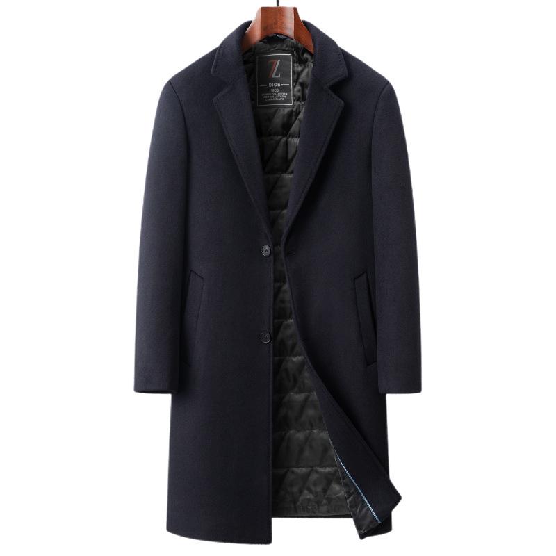 Autumn and Winter New Men's Wool Coat Medium and Long Suit Collar Business Casual Cotton Thickened Woolen Coat Coat