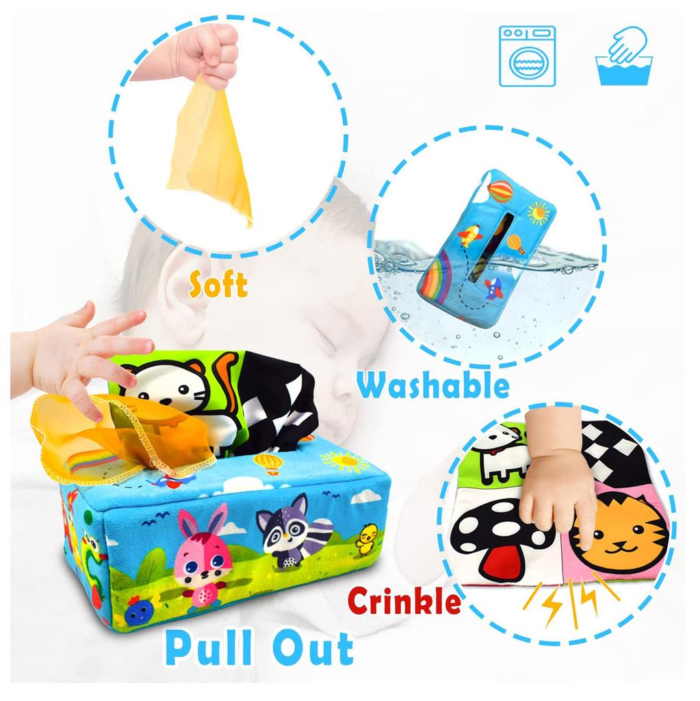 Волшебная коробка для салфеток, детская игрушка, мягкие сенсорные игрушки Монтессори для детей 0-6-12 месяцев, высококонтрастные детские игрушки для новорожденных, малышей, подарок для младенцев