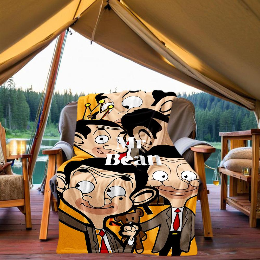 1pc Humor Sitcom Mr. Bean Outdoor Blanket Lightweight Flannel, All-Season Use for Sofa, Bed, Travel, Camping, Living Room, Office, Couch075
