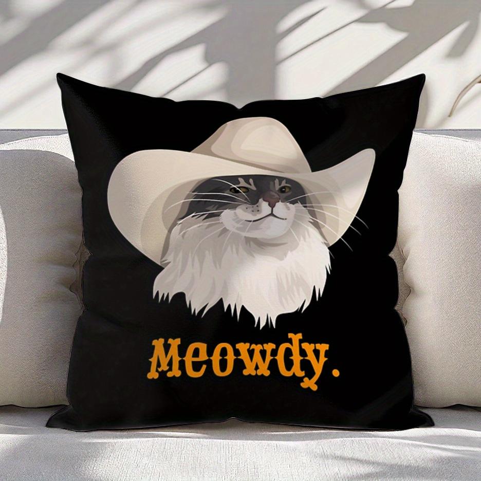 Funny Cowboy Cat Pillow Case, "Meowdy" Western Style Pet Lover Cushion Cover for Sofa Bedroom Home Decor Gift
