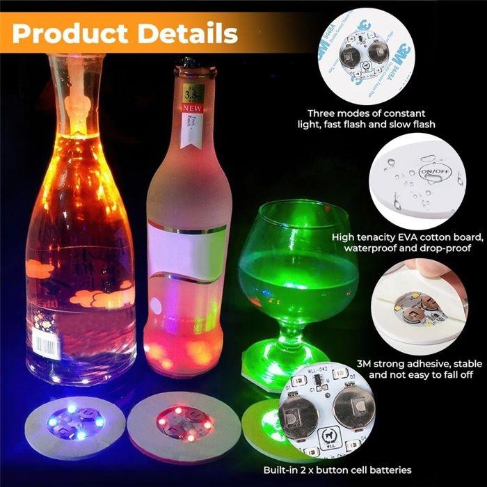 Dessous de Verre LED - NOBRAND - Lot de 8 - 6 cm - 7 Couleurs - Ambiance Festive