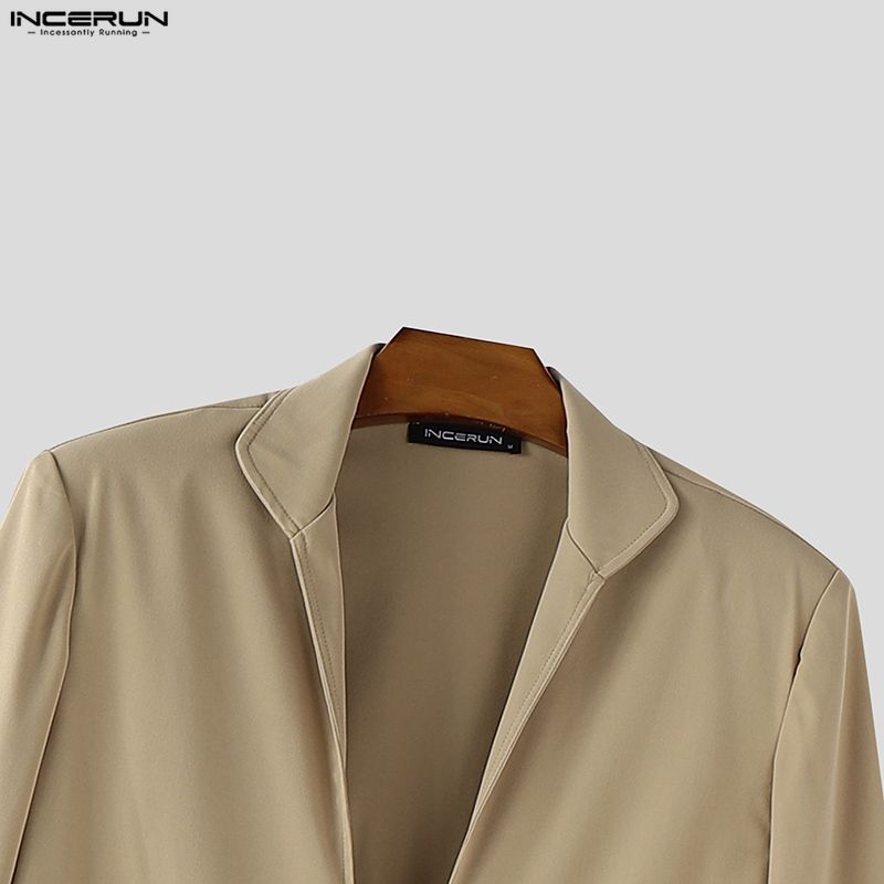 INCERUN Мужские длинные кардиганы-туники с отложным воротником, длинным рукавом, пуговицами и высокими разрезами