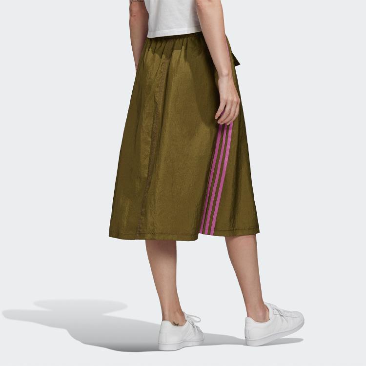 Women's Adidas Originals Casual Long Skirts Women's Olive Green Thin Mid-Length A-line Skirt