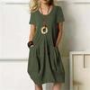 Summer Casual Women's High Waist Dress Short Sleeve Dresses for Female Solid Color Dress Round Necked Dress Loose Dress With Pocket Commuter Dresses