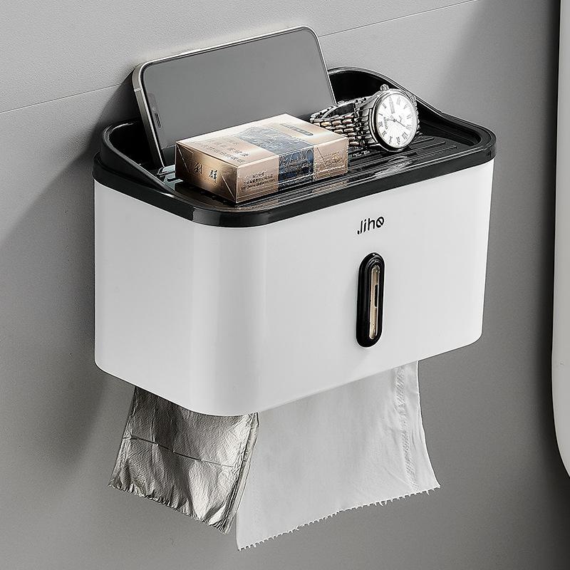 Punch-free Toilet Paper Holder Box Waterproof Tissue Storage Box Bathroom Rack Wall Mounted Kitchen Bathroom Storage Holder