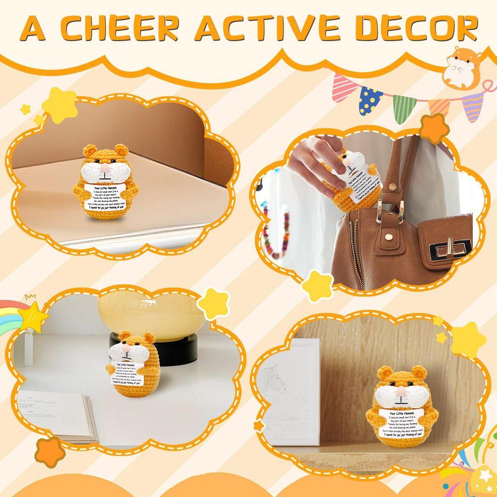 Хомяк Позитивный Вязаный Крючком Животные Кукла С Открыткой Настольное Украшение Эмоциональная Поддержка Ручная Работа Вязаная Игрушка Для Поднятия Настроения