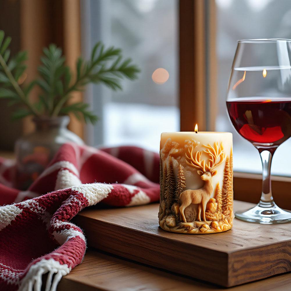 Силиконовая форма для цилиндрической свечи в виде лесного лося, форма для рождественской свечи в виде оленя и кедра, форма для ароматерапевтической гипсовой свечи ручной работы.