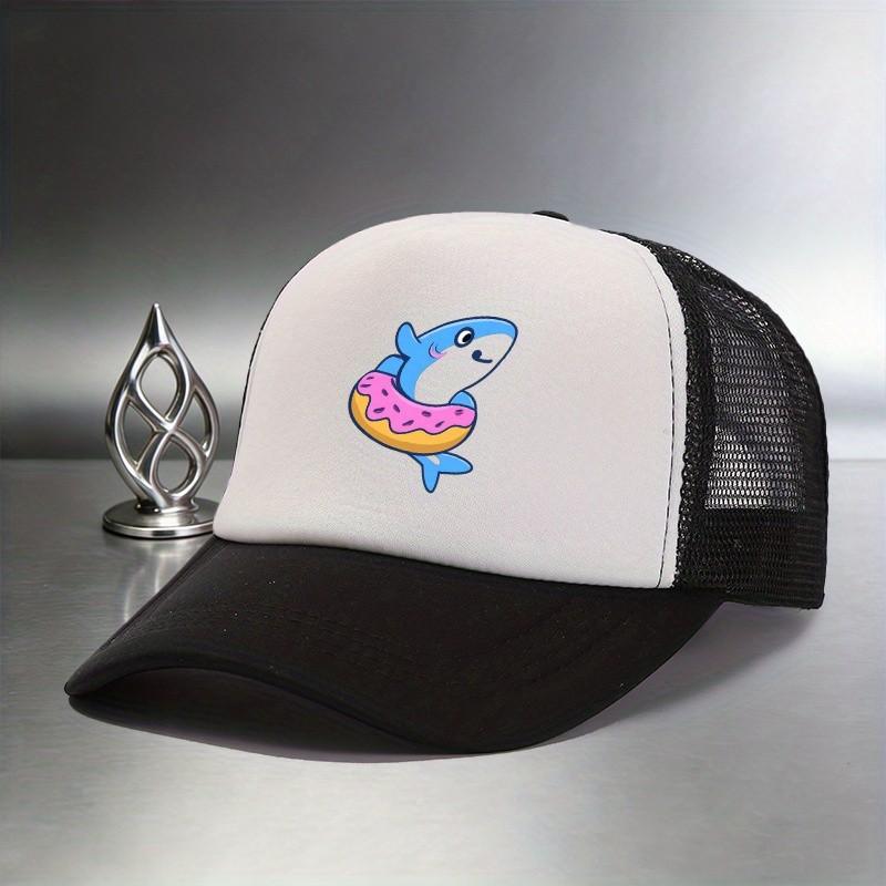 Shark Donut Print Trucker Hat Breathable Mesh Baseball Cap Casual Adjustable Summer Hat