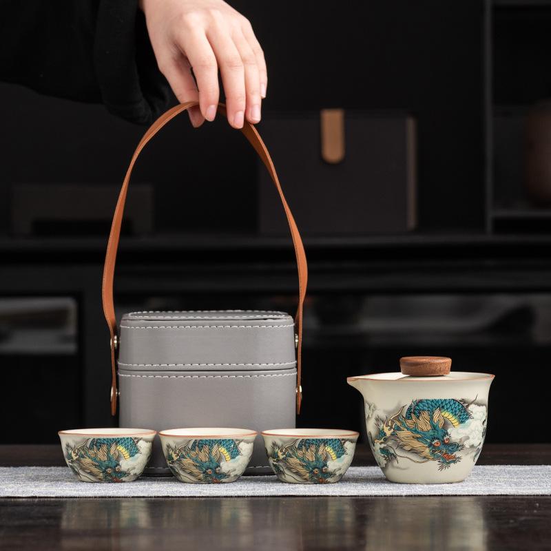 Ru Kiln Travel Tea Set, High-end Business Gifts, Gifts for Leaders, Banks, Insurance Customers, and Company Annual Meeting