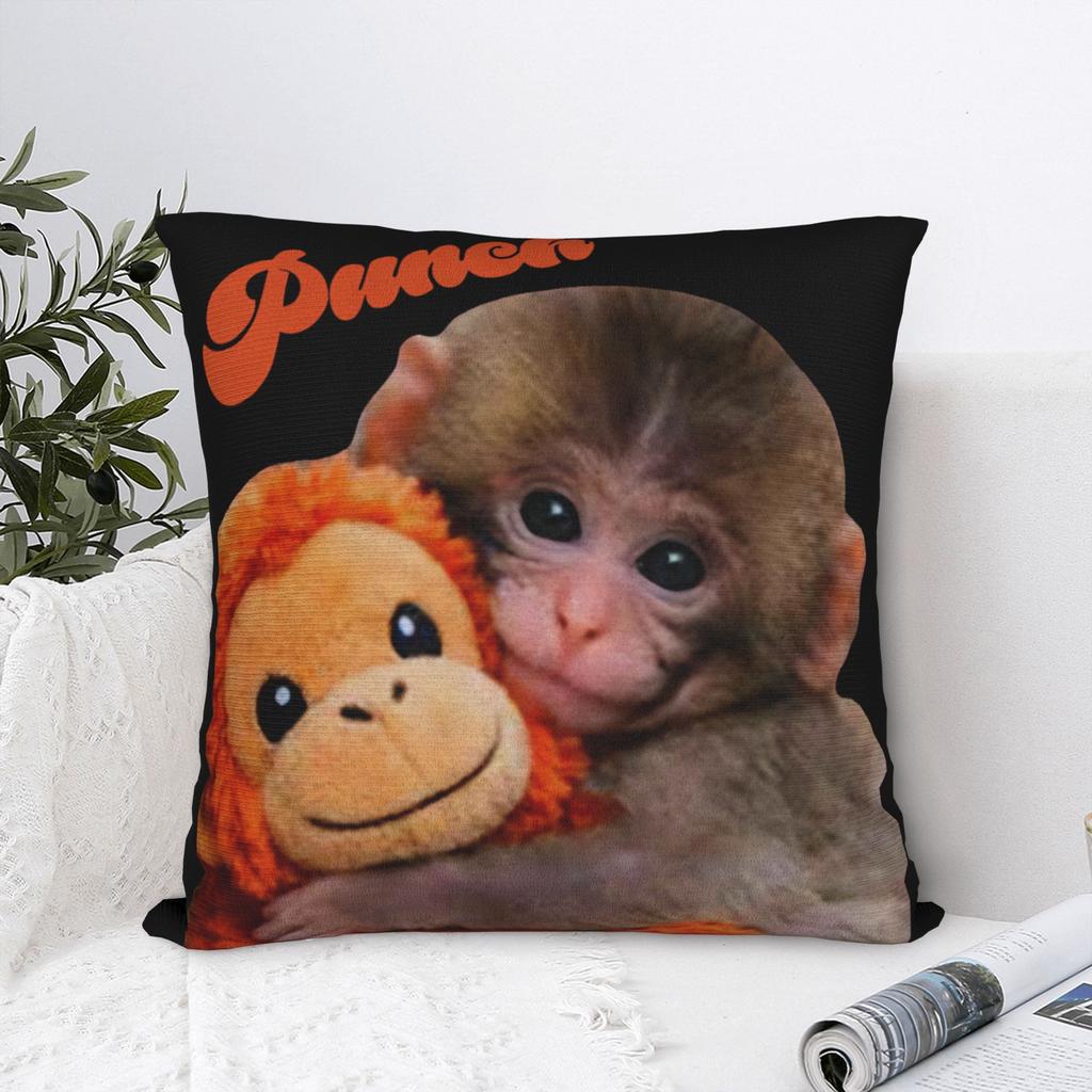 Decorative Pillow Cover Baby Punch Monkey, Viral Monkey Merch Chair Throw Pillow Case Cover Square Style Multiple Sizes