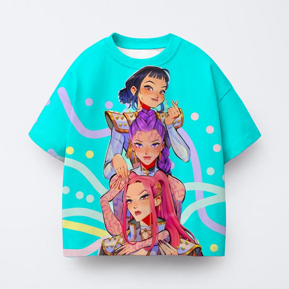 Одежда для маленькой девочки Kpop Охотники на демонов Мультяшная футболка Забавный подарок для фанатов Харадзюку Крутые детские футболки Хлопок Летние топы