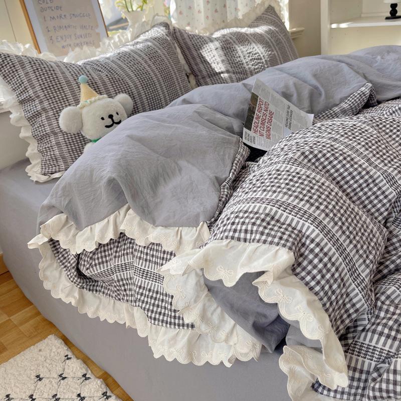 Кружевной постельный комплект в стиле принцессы, набор из четырех предметов, приятный к коже, дышащий и удобный, стираные простыни, пододеяльники, наволочки