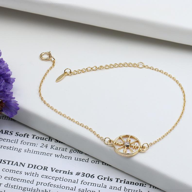 Jewelry Factory New New Pure Silver Plated 14K Gold Inlaid with White Zirconia Shell Light Luxury and Slim Style Bracelet Jewelry