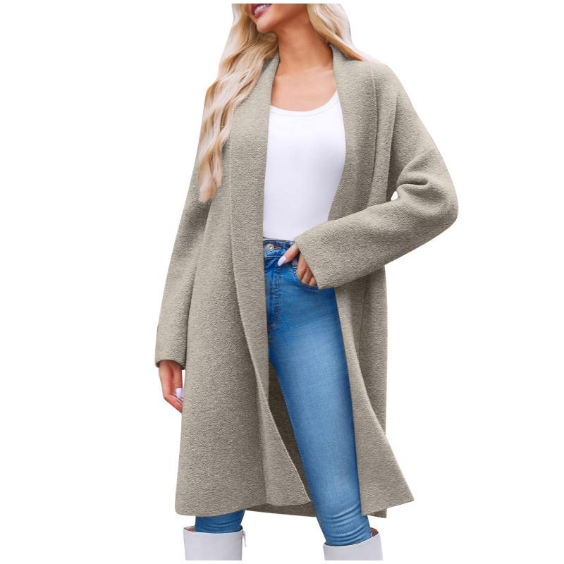 Autumn and Winter European and American Style Foreign Trade Temperament Elegant Long Collarless Cardigan Sweater Women's Coat