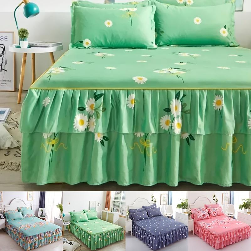 Комплект постельного белья из 3 предметов Комплект с юбкой для кровати(1xпростыня+2 наволочки) Матрас Противоскользящий Защитный Чехол Домашнее Постельное Белье Двухслойная Юбка Пыленепроницаемые Покрывала для Кровати