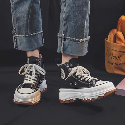 Повседневная женская обувь в стиле ретро 2024 года, новая толстая подошва, универсальная, повышенный комфорт, высокие парусиновые туфли на платформе Zapatos De Mujer