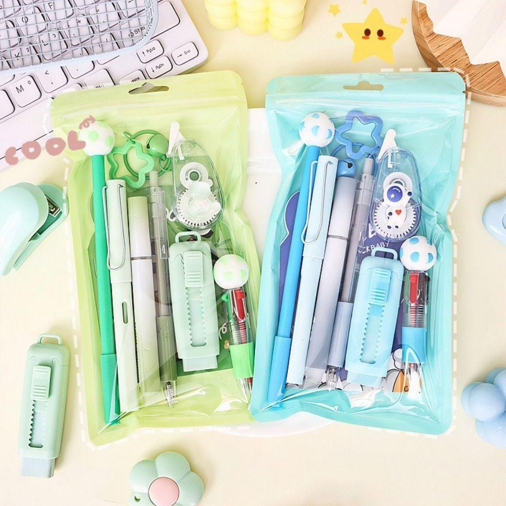 Cartoon School Stationery Set 6 Color Pens Cartoon Stationery Set for Primary School