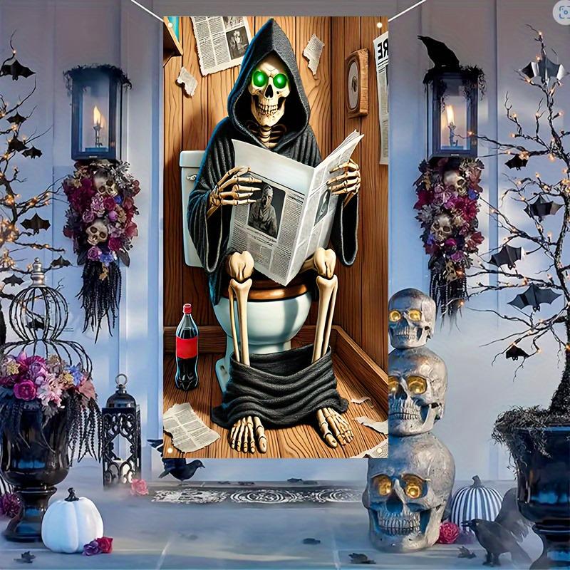 Halloween Closestool Skull 2D Door Banner Horror Theme Party Decorat Indoor and Outdoor Door Flag Polyester Background Cloth