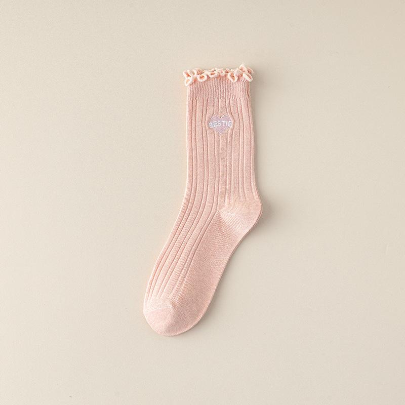 Women's Summer Thin Style Lacy Wooden Ear Edge In The Tube Pile Socks