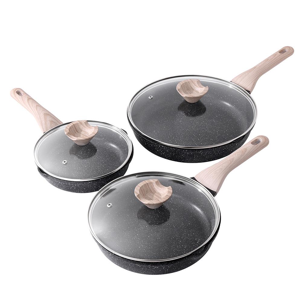 Сковорода с плоским дном и антипригарным покрытием для жарки стейков, омлетов, блинов, завтраков, блюд вок, а также для газовых и индукционных плит.