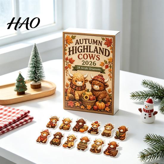 Unique Christmas Home Accents 2026 Highland Cow Advent Calendar, 24 Day Countdown Calendar with 2D Acrylic Collectible Durable Hanging Pieces