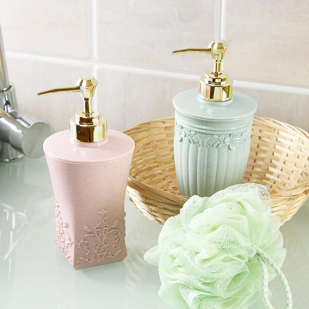 Stained Carved Empty Pump Refillable Bathroom Shampoo Shower Gel Bottles Dispenser Liquid Soap Dispenser Bath Gel Press