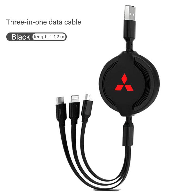 uldf10 Car Charger Head 3 In 1 Charging Data Cable USB Type-C Auto Accessorie For Mitsubishi Eclipse Lancer Outlander ASX Colt I200 Ex