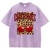 Cherry Perfection Washed T Shirt Women Cotton Leopard Prints Oversize Tops Vintage Black O-Neck T-Shirts Summer Woman Clothes