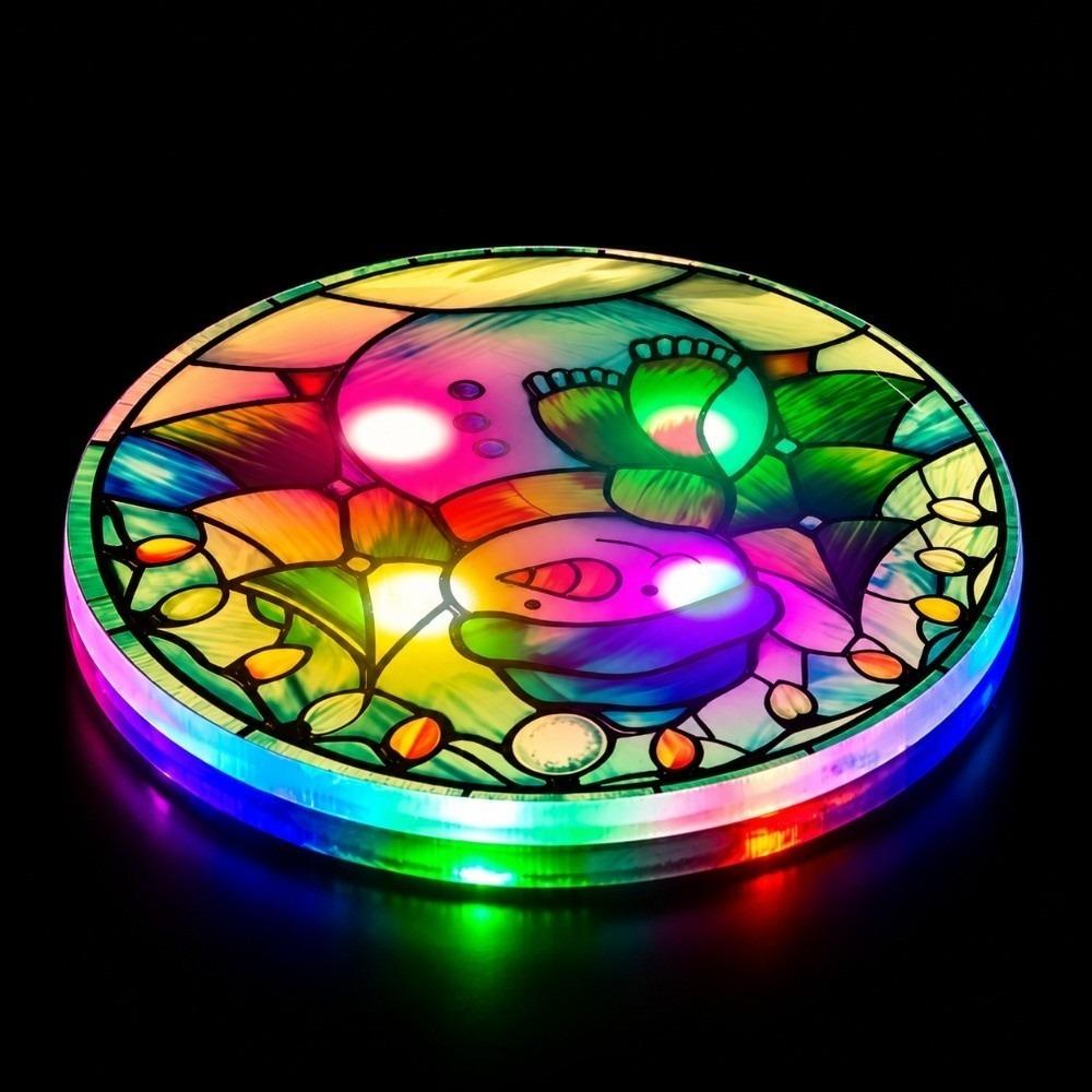 Round Shape LED Glowing Coaster 2D Flat Design Drink Pad Christmas Acrylic Coaster  Nightclub