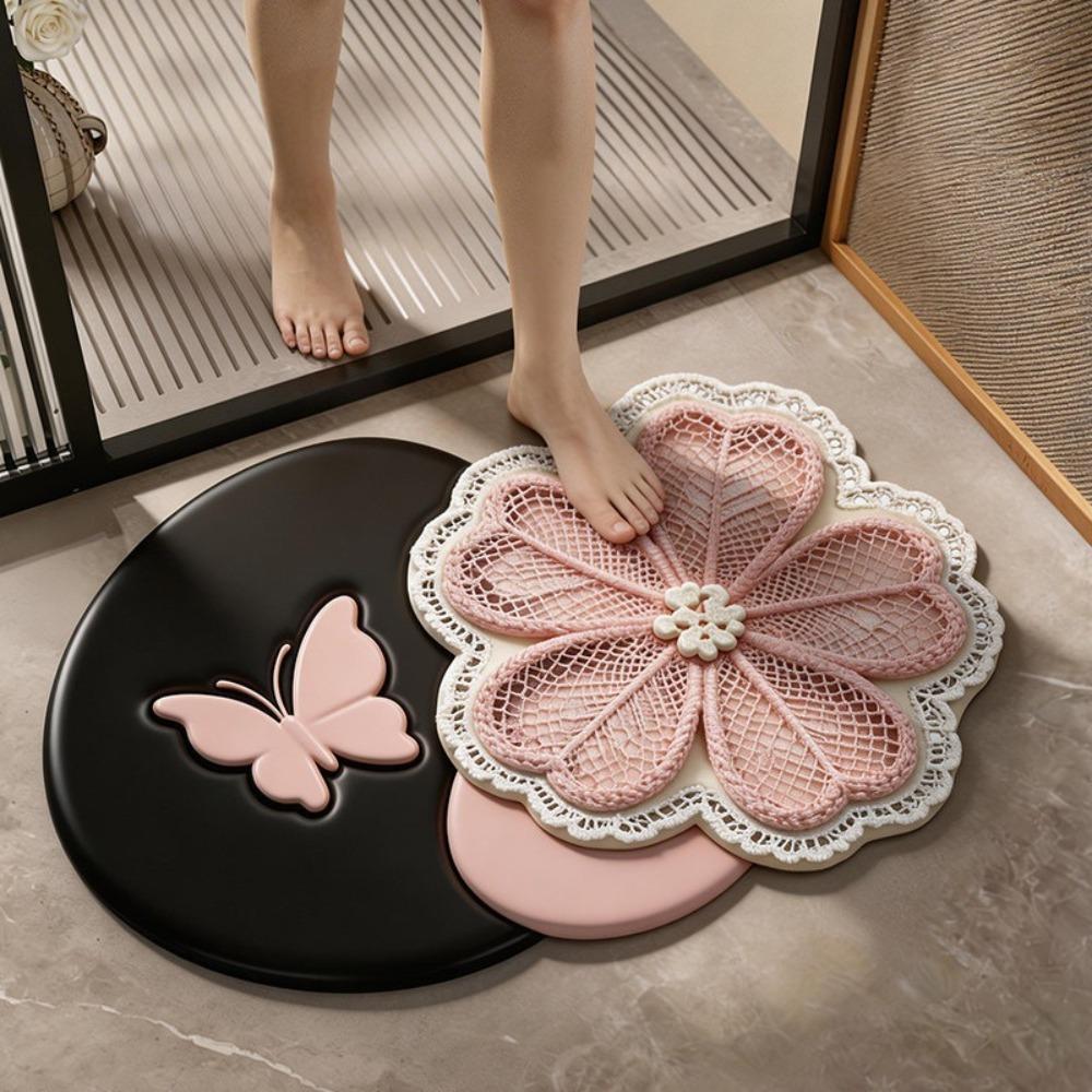 Absorbent Surface 3D Floral Butterfly Carpet Shower Mat For Living Room Tea Table Bedside