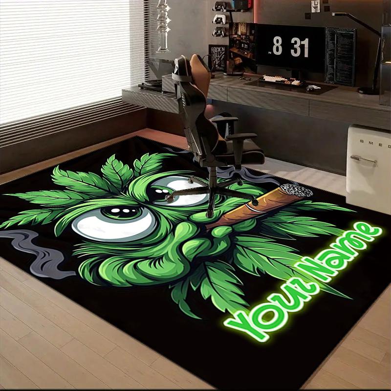 1PC Custom Name "Green Leaf Fun" Theme Floor Mat Ideal for Living Room, Game Rooms, Office, Bedroom Floor Mat Design