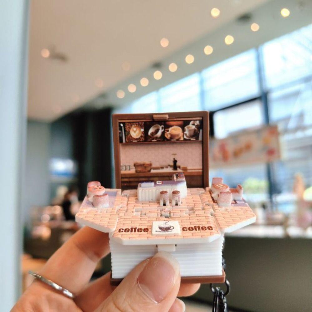 Milk Tea Shop Mini 3D Book Keychains Foldable Educational Science Doll Key Rings  Cognitive Tools