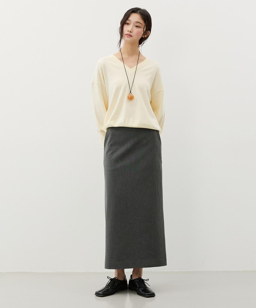 City Breeze Cashmere Ball-Line Long Skirt_Charcoal
