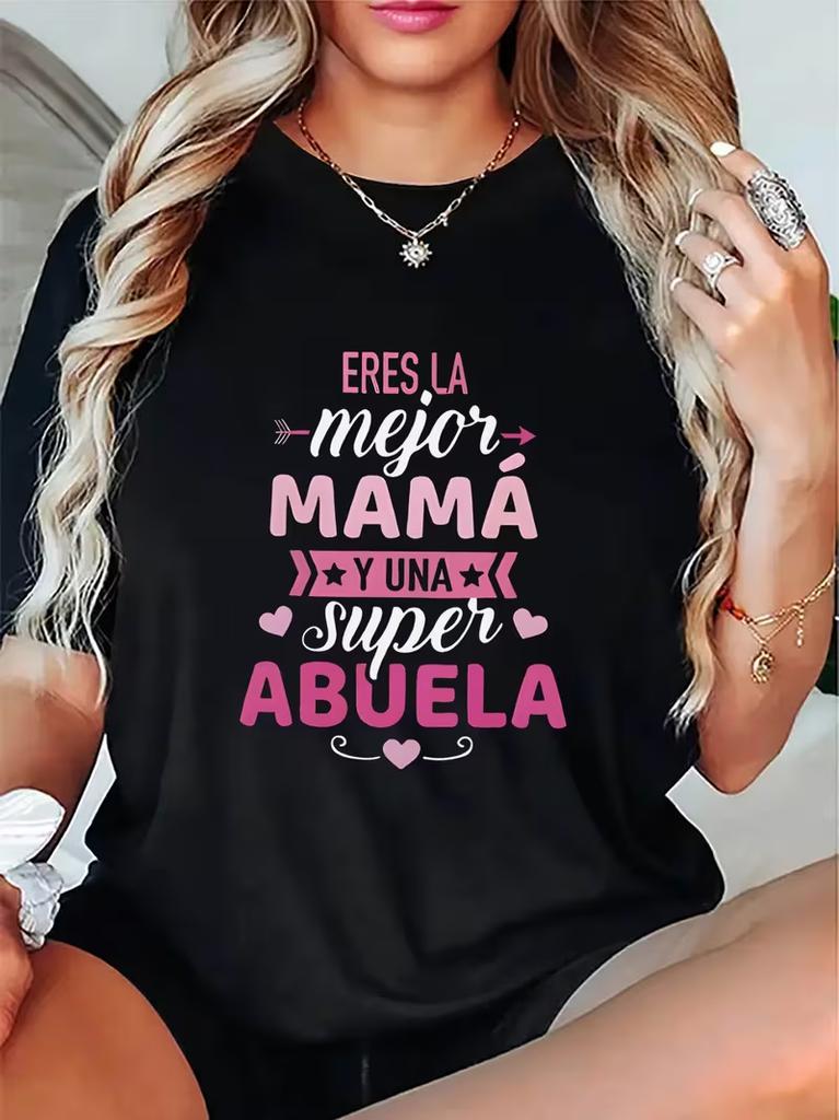 Women's Casual Short Sleeve T-Shirt for Living Room Lightweight Comfortable Spanish Text for Family Gatherings and Daily Wear