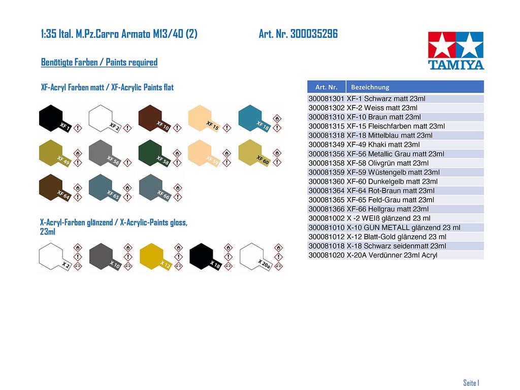 Tamiya Военно-миниатюрная серия 296 Итальянский армейский средний танк Carlo Armato Пластиковая модель 35296 1/35 №. M13/40
