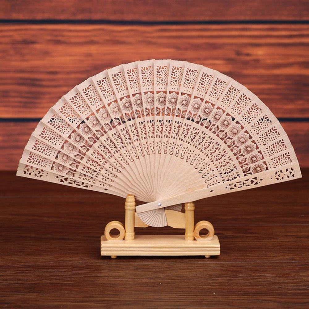 Wooden Bamboo Folding Fan Engraved Hollow Wooden Fan New Hand Held Fan Women