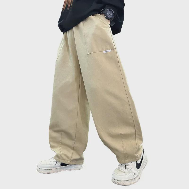 Весна и осень 2024 года, повседневные однотонные комбинезоны для мальчиков - легкие детские брюки среднего и большого размера