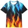 Детские футболки с 3D-принтом, рисунком пламени и молнии, футболки с круглым вырезом, повседневные футболки для мальчиков и девочек, детские футболки