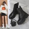 Модные женские ботинки, новинка, мотоциклетные ботинки на танкетке, женские туфли на платформе со шнуровкой, белые, черные, кожаные туфли-оксфорды, женские ботинки