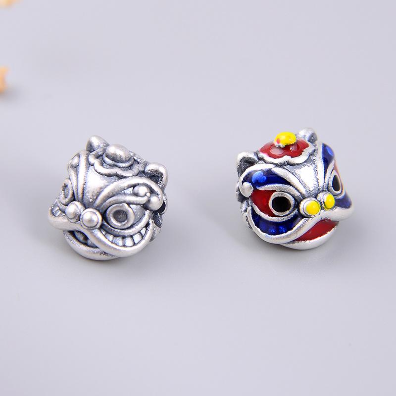 Sterling Silver S999 3D Lion Dance Spacer Beads for DIY Chinese Style Bracelets