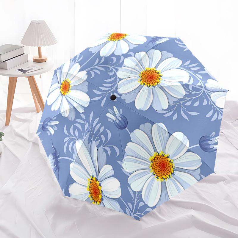 1pc White Daisy Flowers Automatic Umbrella Durable Iron Frame & Plastic Handle, Gift for Men & Women, Sturdy Construction yy250905195