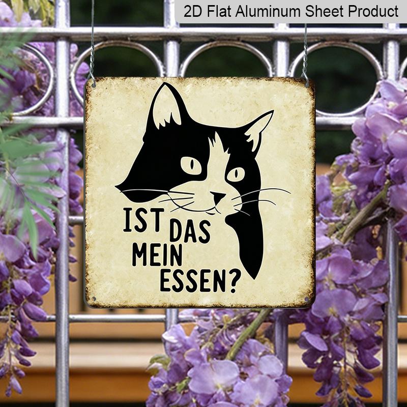 2D Flat - 1pc Vintage Aluminium Metal Sign, Outdoor Decorative Wall Sign, Retro Tin Sign Style, Funny Cat, "Is That My Food", Home Wall Decor Plaque