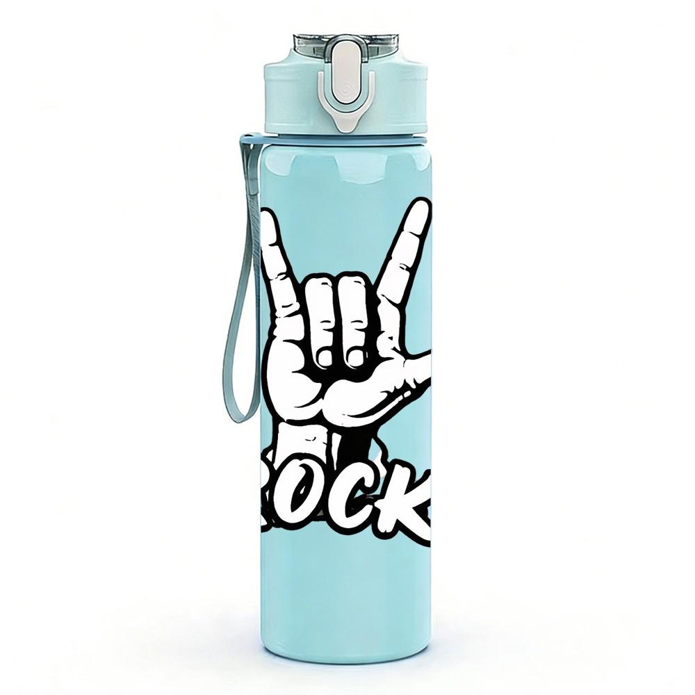 1PC Rock On Hand Gesture Sign Print 750ml Color Plastic Sports Water Bottle Leakproof Flip Straw Lid Suitable for Sports Office Home Use