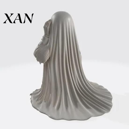 Desktop Halloween Decor Ghost Figurine, Scary Face Statue, Resin Spooky Wrinkled Robe Statue White Decoration for Indoor Home, Office, Desk Ornament