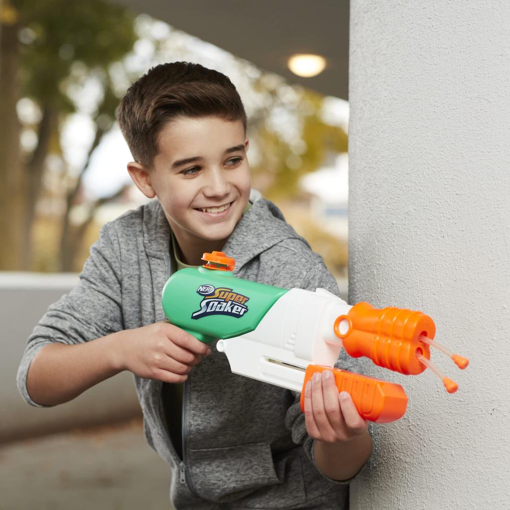 Водяной пистолет Hasbro Nerf Super Soaker Hydro Frenzy, емкость бака 709 мл, Дикий стиль, 3 режима струи, Регулируемая насадка, 2 ствола для запуска, Веселье для детей