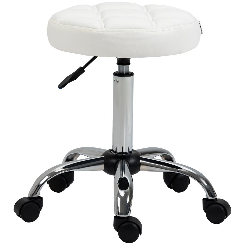Swivel Stool, Salon Stool, Height Adjustable, Faux Leather, Quilted Design, diameter 35.5 x 48-63 cm, White/Silver