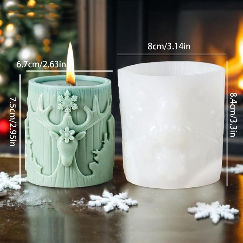 3D Christmas Tree Elk Relief Cylinder Candle Silicone Mold Merry Christmas Letter Snowflake Cylinder Candle Molds Christmas Gift