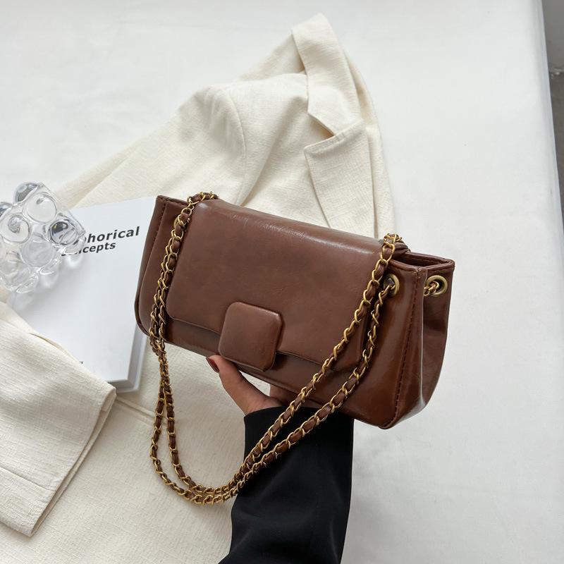 Женская сумка через плечо на одно плечо, простая корейская ретро-сумка из искусственной кожи, маленькая квадратная сумка Lady Flip Cover Commuter Bag, новая модная цепочка