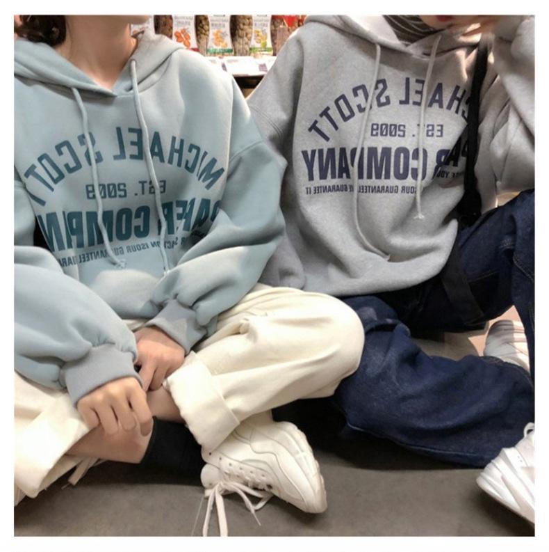 Женская толстовка с капюшоном из плюша в корейском стиле — свободный крой, мода на осень и зиму